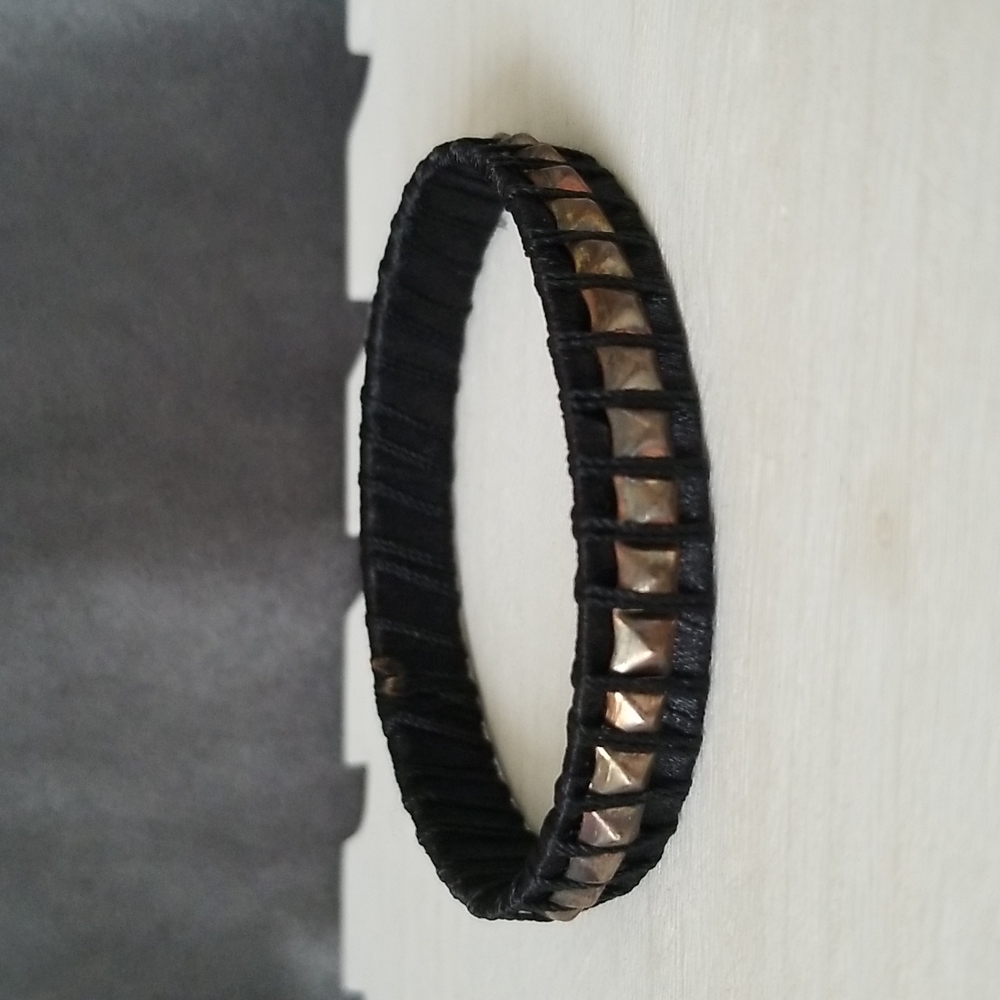 Black Wrapped Pyramid Stud Bangle Bracelet